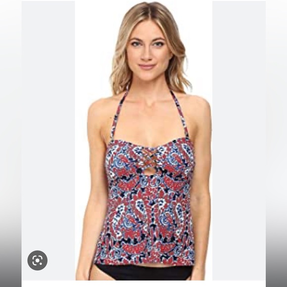 New Michael Michael Kors Angelina Open Back Lace-Up Bandini Top Red Blaze - Picture 1 of 12